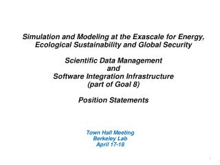 Town Hall Meeting Berkeley Lab April 17-18