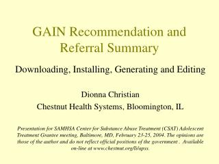 GAIN Recommendation and Referral Summary