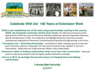 Celebrate With Us! 100 Years of Extension Work