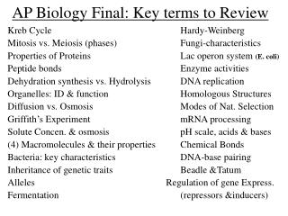 AP Biology Final: Key terms to Review