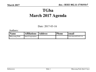 TGba March 2017 Agenda
