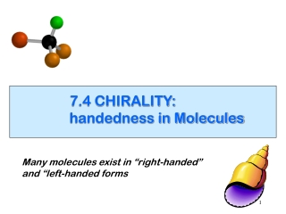 7.4 CHIRALITY: handedness in Molecules