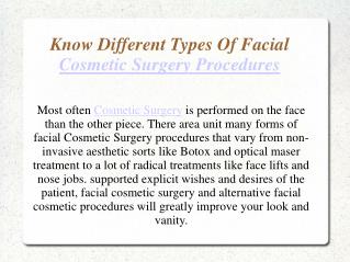 Know Different Types Of Facial Cosmetic Surgery Procedures