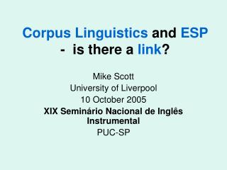 Corpus Linguistics and ESP - is there a link ?