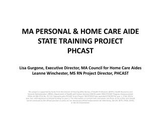 Overview: Massachusetts PHCAST project