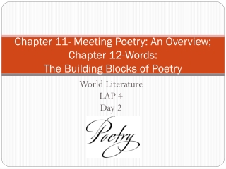 Chapter 11- Meeting Poetry: An Overview; Chapter 12-Words: The Building Blocks of Poetry