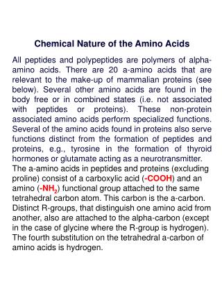 Chemical Nature of the Amino Acids
