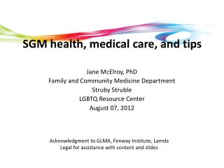 SGM health, medical care, and tips