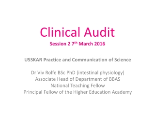 Clinical Audit Session 2 7 th March 2016