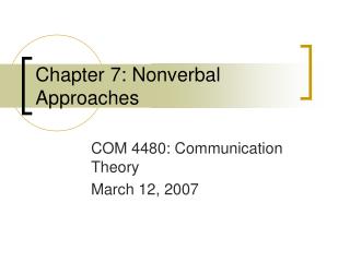 Chapter 7: Nonverbal Approaches