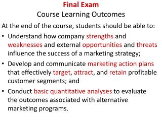 Final Exam Course Learning Outcomes