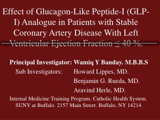 Effect of Glucagon-Like Peptide-I (GLP-I) Analogue in Patients with Stable Coronary Artery Disease With Left Ventricular
