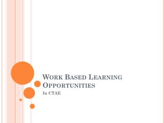 Work Based Learning Opportunities