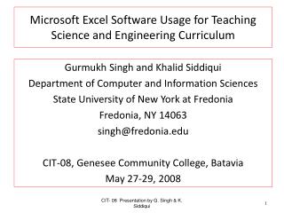 Microsoft Excel Software Usage for Teaching Science and Engineering Curriculum