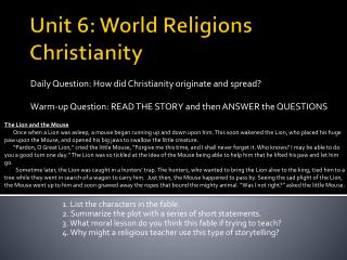 Unit 6: World Religions Christianity