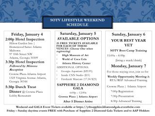 SOTV LIFESTYLE Weekend schedule