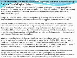 verifiedcredible.com helps businesses improve customer revie