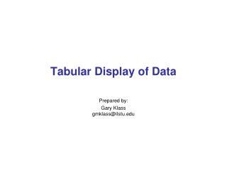 Tabular Display of Data