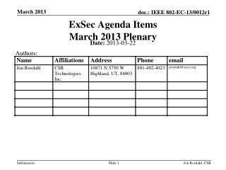 ExSec Agenda Items March 2013 Plenary