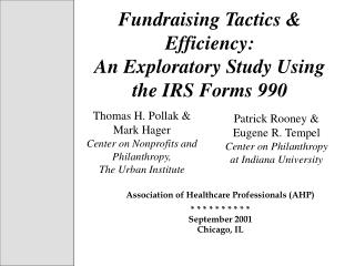 Fundraising Tactics & Efficiency: An Exploratory Study Using the IRS Forms 990
