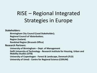 RISE – Regional Integrated Strategies in Europe
