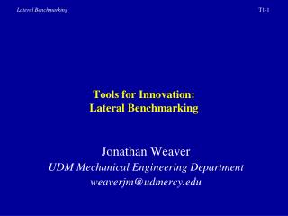 Tools for Innovation: Lateral Benchmarking
