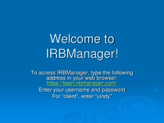 Welcome to IRBManager!