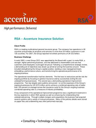 RSA – Accenture Insurance Solution Client Profile