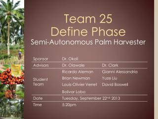 Team 25 Define Phase Semi-Autonomous Palm Harvester