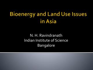 Bioenergy and Land Use Issues in Asia