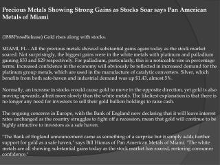 Precious Metals Showing Strong Gains as Stocks Soar says Pan