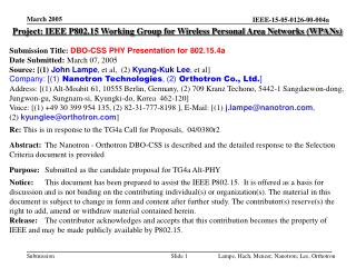 Project: IEEE P802.15 Working Group for Wireless Personal Area Networks (WPANs) Submission Title: DBO-CSS PHY Presentati