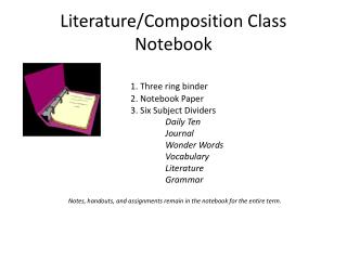 Literature/Composition Class Notebook