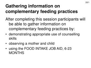 Gathering information on complementary feeding practices