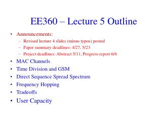 EE360 – Lecture 5 Outline
