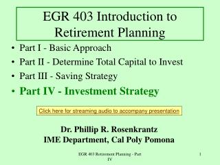 EGR 403 Introduction to Retirement Planning