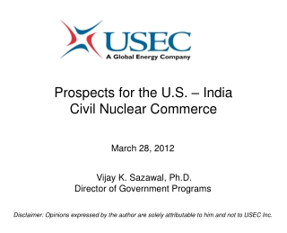 Prospects for the U.S. – India Civil Nuclear Commerce