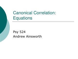 Canonical Correlation: Equations