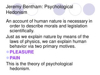 Jeremy Bentham: Psychological Hedonism
