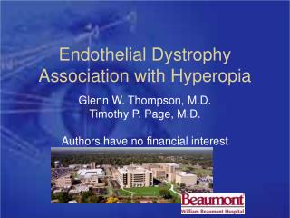 Endothelial Dystrophy Association with Hyperopia