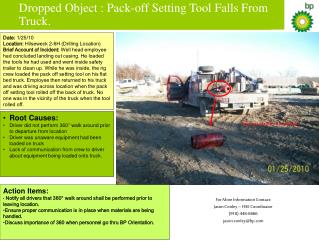 Dropped Object : Pack-off Setting Tool Falls From Truck.