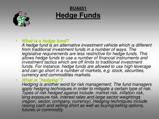 BUA651 Hedge Funds