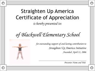 Straighten Up America Certificate of Appreciation