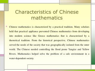 Characteristics of Chinese mathematics