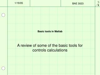 Basic tools in Matlab