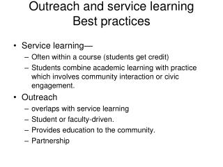 Outreach and service learning Best practices
