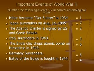 PPT - Important Events Of World War II Number The Following Events 1-7 ...