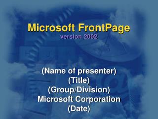 Microsoft FrontPage version 2002