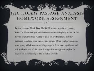 The Hobbit Passage Analysis HOMEWORK Assignment