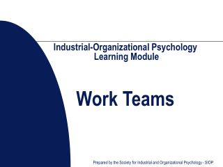 Industrial-Organizational Psychology Learning Module Work Teams